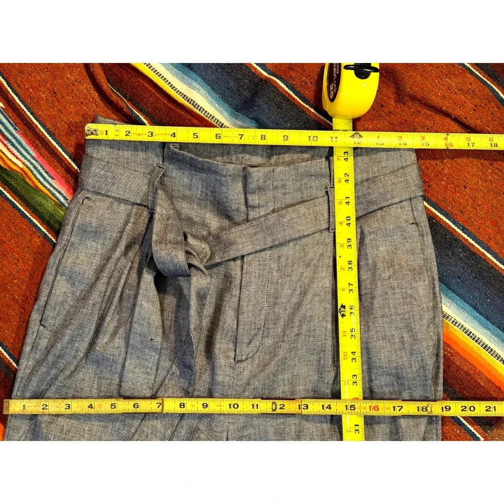 Banana Republic Pants Womens 8 Gray Black Linen Paperbag Belted Twill Wide Leg